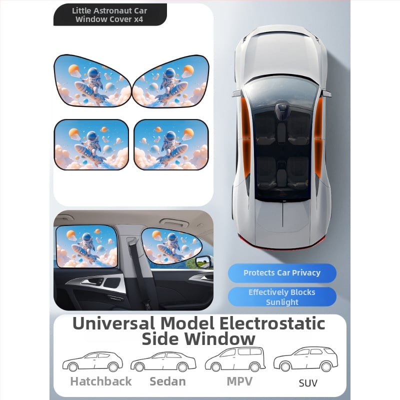 Parasolar auto din PVC pentru fereastra, Mairich, montaj cu autocolant static, stil desen animat, pentru ferestrele mașinii