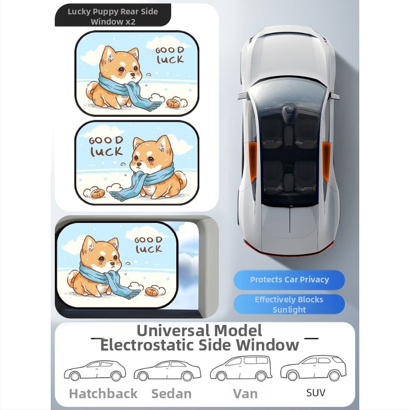 Parasolar auto din PVC pentru fereastra, Mairich, montaj cu autocolant static, stil desen animat, pentru ferestrele mașinii