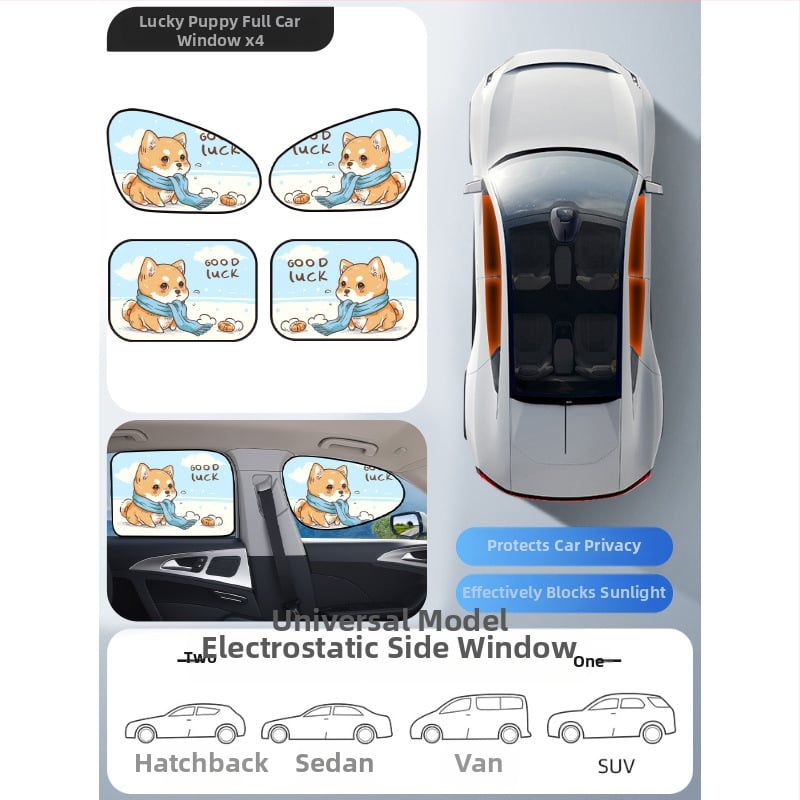 Parasolar auto din PVC pentru fereastra, Mairich, montaj cu autocolant static, stil desen animat, pentru ferestrele mașinii