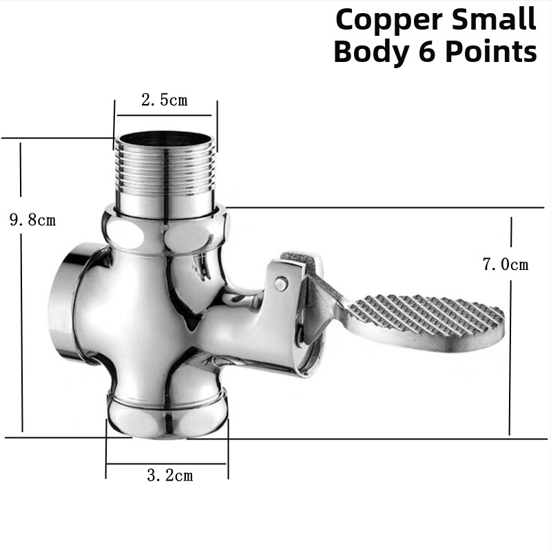 Meďová pedálová splachovacia ventila pre záchod na sedenie – oneskorená ventila, výstup 1 palec, čas splachovania 4–7 s, moderný štýl