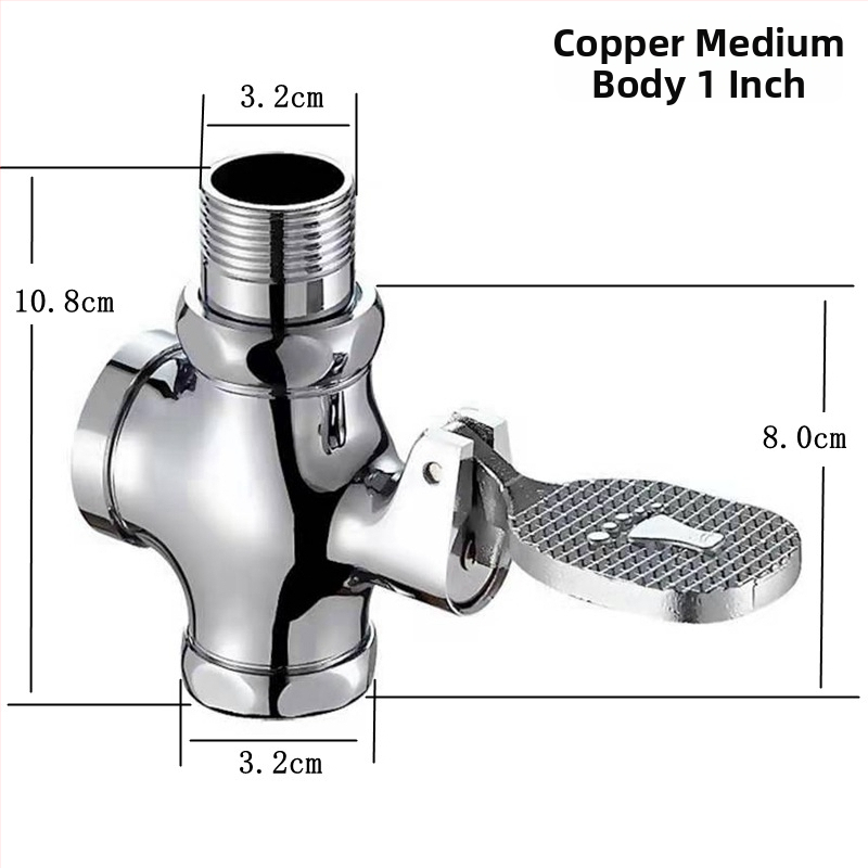 Meďová pedálová splachovacia ventila pre záchod na sedenie – oneskorená ventila, výstup 1 palec, čas splachovania 4–7 s, moderný štýl