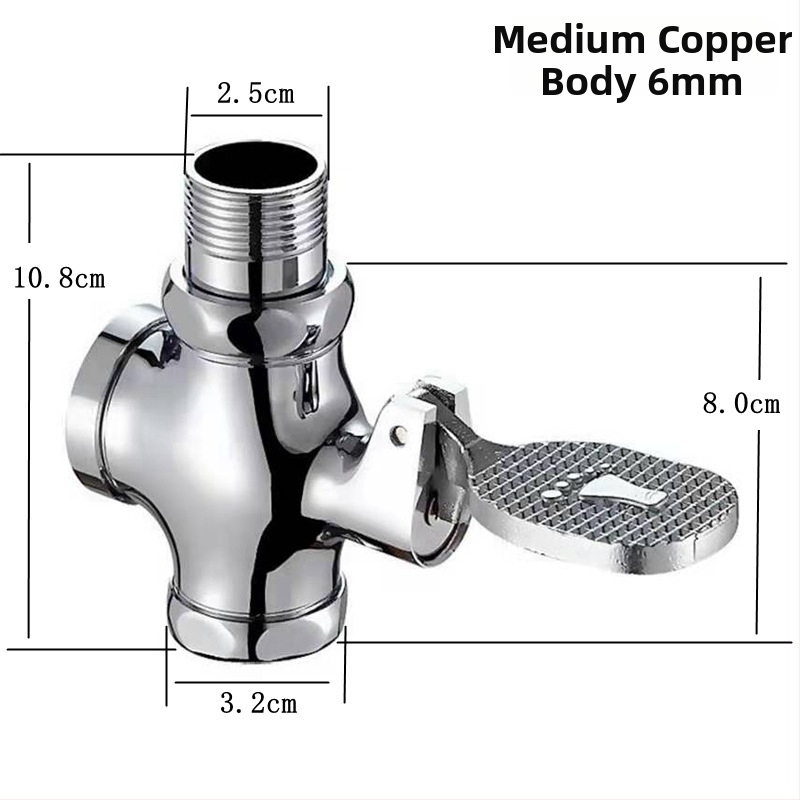Meďová pedálová splachovacia ventila pre záchod na sedenie – oneskorená ventila, výstup 1 palec, čas splachovania 4–7 s, moderný štýl