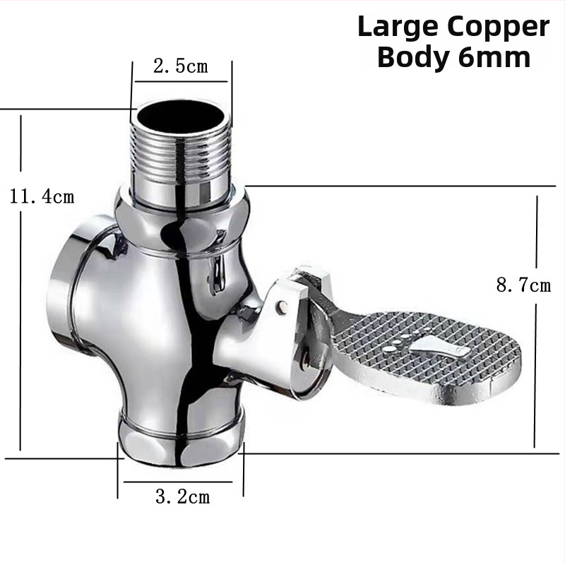 Meďová pedálová splachovacia ventila pre záchod na sedenie – oneskorená ventila, výstup 1 palec, čas splachovania 4–7 s, moderný štýl