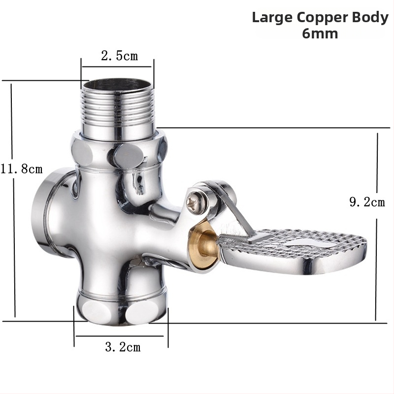 Meďová pedálová splachovacia ventila pre záchod na sedenie – oneskorená ventila, výstup 1 palec, čas splachovania 4–7 s, moderný štýl