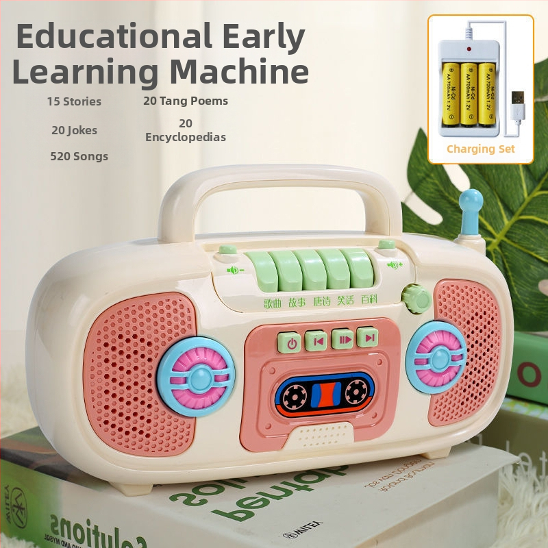 Детска музикална приказна машина за ранно образование — електрическа образователна играчка със музика и звуци, пластмасова конструкция, захранване с обикновени сухи батерии, за деца 0–3 г