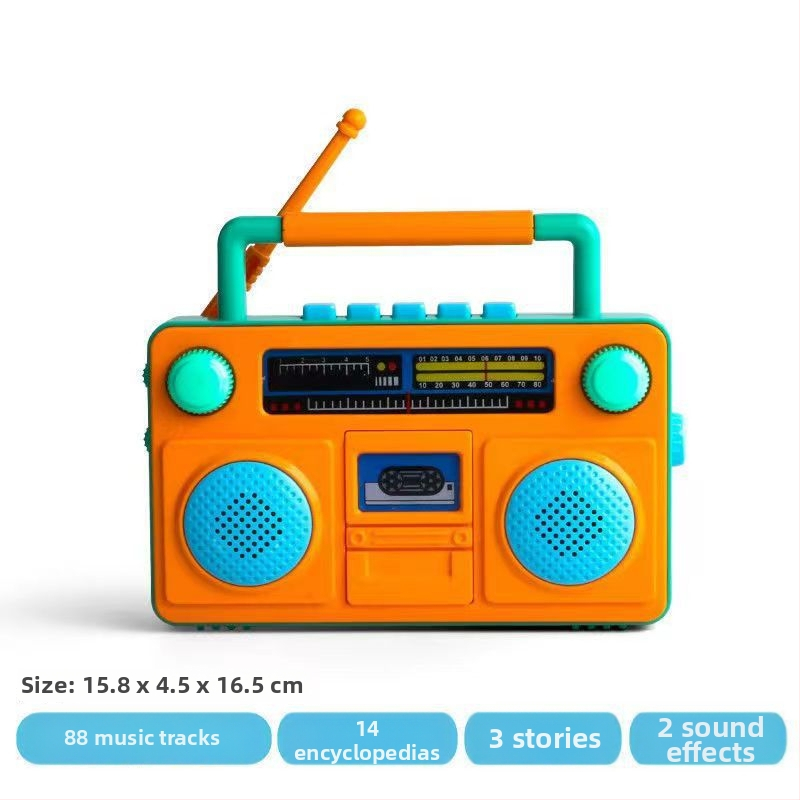 Детска музикална приказна машина за ранно образование — електрическа образователна играчка със музика и звуци, пластмасова конструкция, захранване с обикновени сухи батерии, за деца 0–3 г
