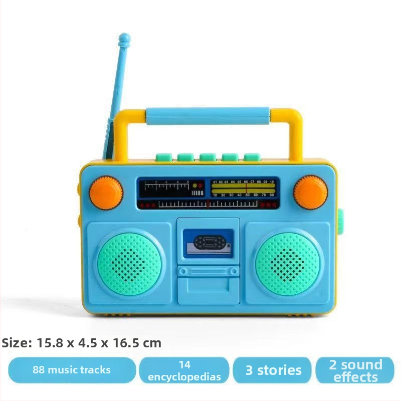Детска музикална приказна машина за ранно образование — електрическа образователна играчка със музика и звуци, пластмасова конструкция, захранване с обикновени сухи батерии, за деца 0–3 г