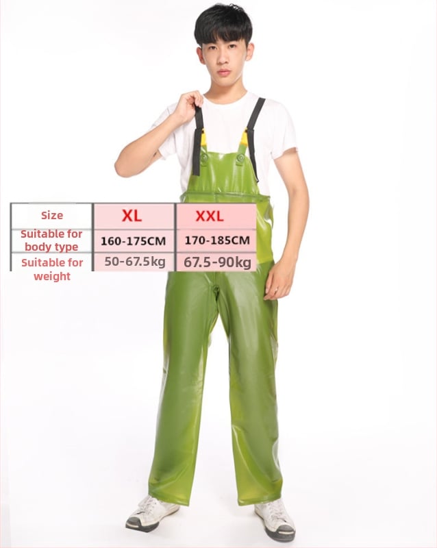 Σετ δύο τεμαχίων βροχής με τιράντες: παντελόνια βροχής και μπουφάν βροχής, PVC ύφασμα πάχους 40, για ενήλικες.