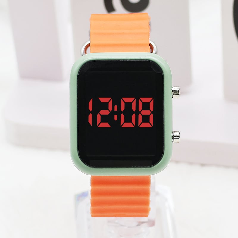 Ceas electronic LED cu carcasă pătrată din plastic, curea din plastic, afișaj numeric, mecanism electronic