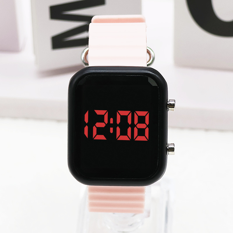 Ceas electronic LED cu carcasă pătrată din plastic, curea din plastic, afișaj numeric, mecanism electronic
