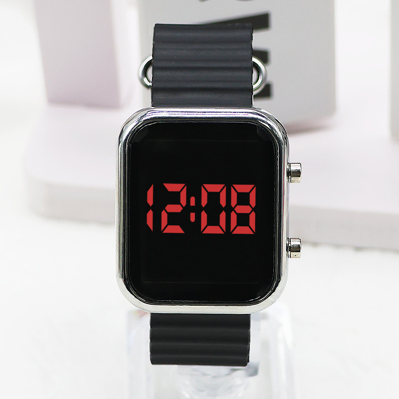 Ceas electronic LED cu carcasă pătrată din plastic, curea din plastic, afișaj numeric, mecanism electronic