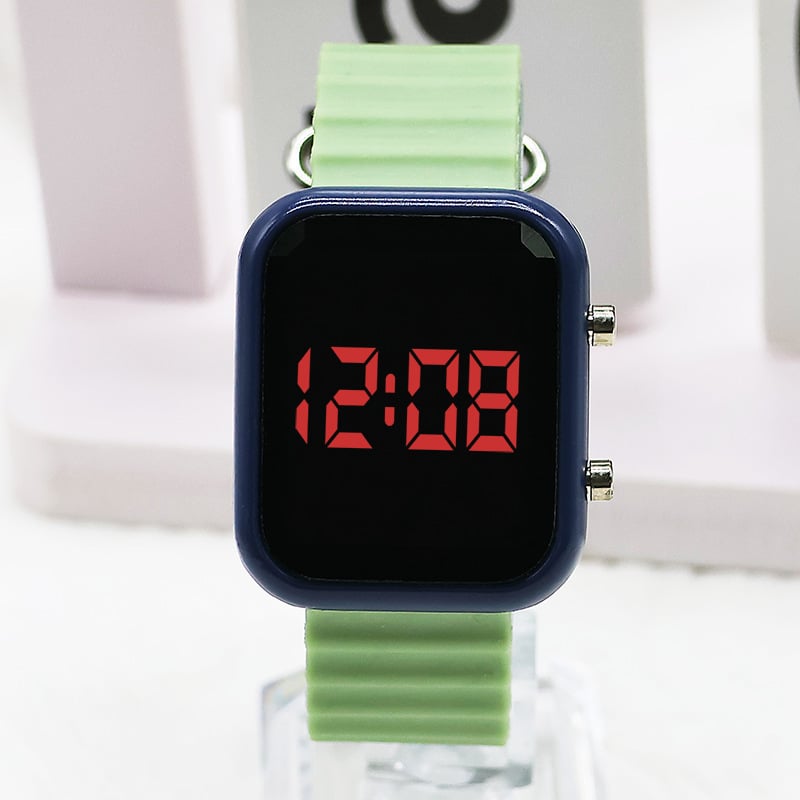 Ceas electronic LED cu carcasă pătrată din plastic, curea din plastic, afișaj numeric, mecanism electronic