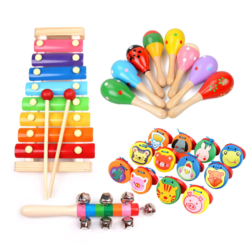 Dreveni set dječjih glazbenih instrumenata s ručnim dodirom klavira, Orffov udarni instrument za ranu glazbenu edukaciju, uzrast 4–6 godina, Mu Ke