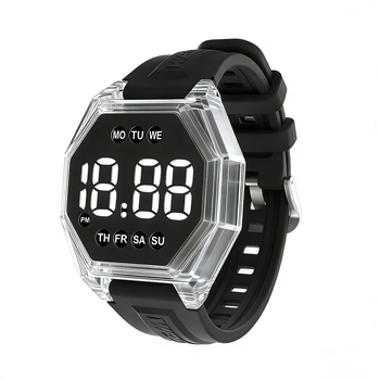 Uniszex LED digitális óra, 10 m vízálló, elektronikus mozgás, gyémánt alakú számlap, műanyag tokkal