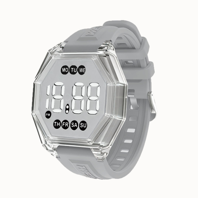 Uniszex LED digitális óra, 10 m vízálló, elektronikus mozgás, gyémánt alakú számlap, műanyag tokkal