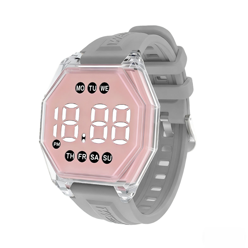 Uniszex LED digitális óra, 10 m vízálló, elektronikus mozgás, gyémánt alakú számlap, műanyag tokkal