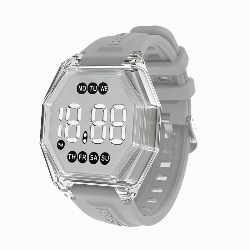 Uniszex LED digitális óra, 10 m vízálló, elektronikus mozgás, gyémánt alakú számlap, műanyag tokkal