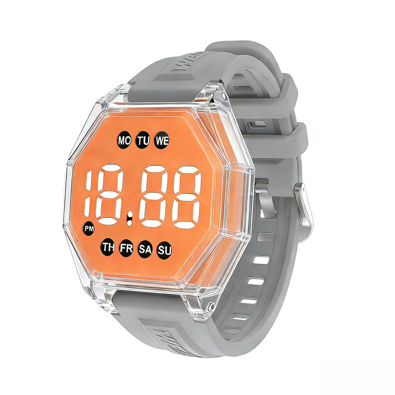 Uniszex LED digitális óra, 10 m vízálló, elektronikus mozgás, gyémánt alakú számlap, műanyag tokkal