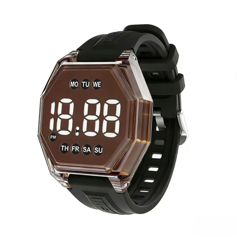 Uniszex LED digitális óra, 10 m vízálló, elektronikus mozgás, gyémánt alakú számlap, műanyag tokkal