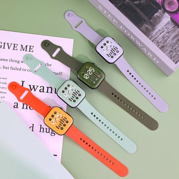 LED digitális óra S7 elektronikus mozgással (Q7), numerikus kijelző, teljes érintéses vezérlés, PU szíj