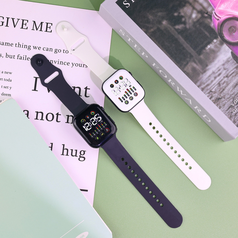 LED digitális óra S7 elektronikus mozgással (Q7), numerikus kijelző, teljes érintéses vezérlés, PU szíj