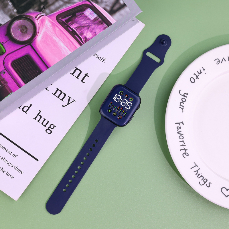 LED digitális óra S7 elektronikus mozgással (Q7), numerikus kijelző, teljes érintéses vezérlés, PU szíj