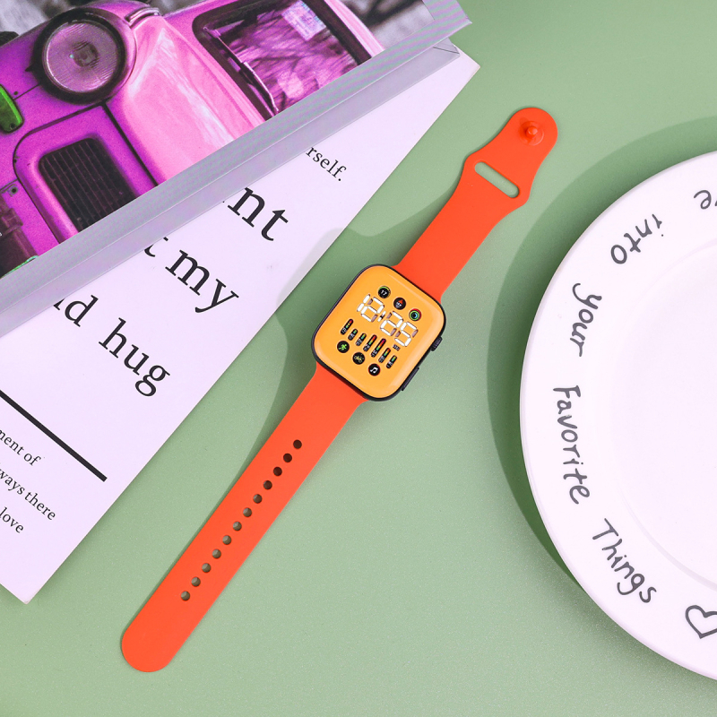 LED digitális óra S7 elektronikus mozgással (Q7), numerikus kijelző, teljes érintéses vezérlés, PU szíj