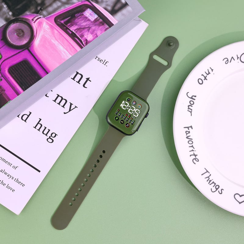 LED digitális óra S7 elektronikus mozgással (Q7), numerikus kijelző, teljes érintéses vezérlés, PU szíj