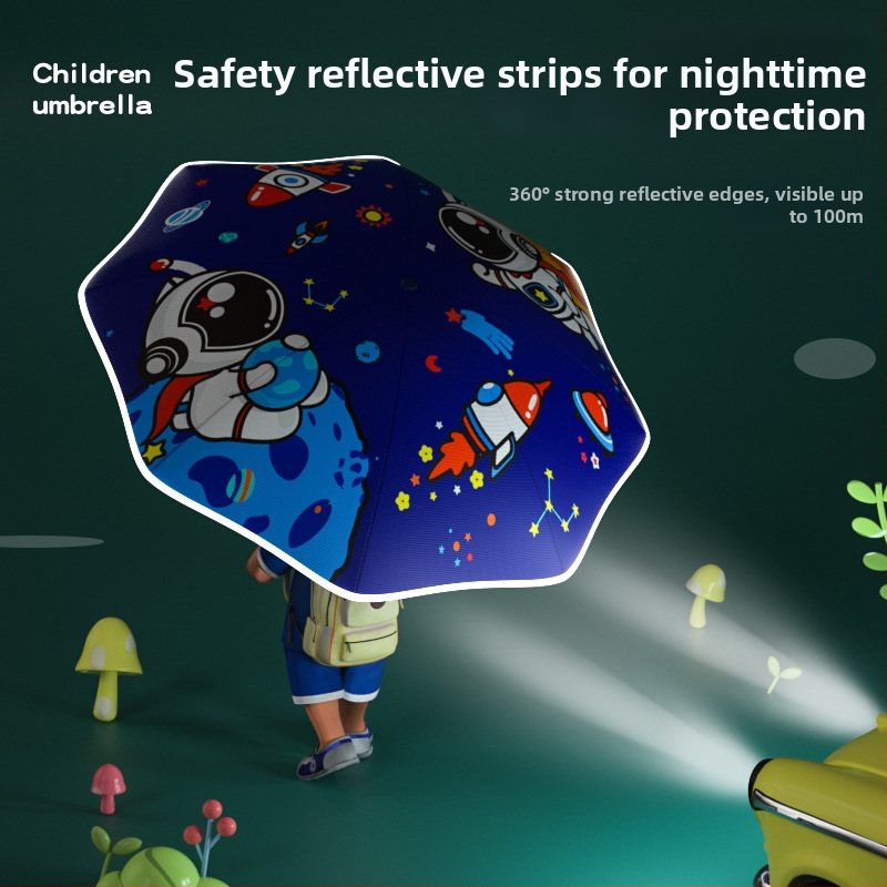 Παιδική αναδιπλούμενη ομπρέλα με αυτόματο άνοιγμα/κλείσιμο, στρογγυλεμένες γωνίες, σκελετός από ατσάλι με 8 ακτίνες, ύφασμα πολυεστέρα 190T, δυνατότητα λογότυπου, κατάλληλη για αγόρια και κορίτσια.