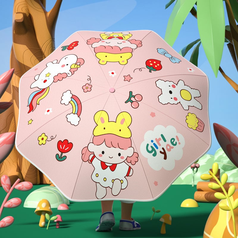 Παιδική αναδιπλούμενη ομπρέλα με αυτόματο άνοιγμα/κλείσιμο, στρογγυλεμένες γωνίες, σκελετός από ατσάλι με 8 ακτίνες, ύφασμα πολυεστέρα 190T, δυνατότητα λογότυπου, κατάλληλη για αγόρια και κορίτσια.