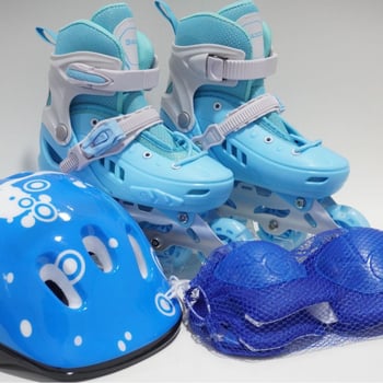 Detské inline korčule set — vrchný materiál PU+ sieť, podrážka PP, kolieska PU, jednoradý dizajn