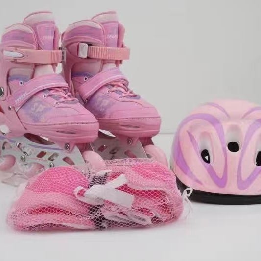 Detské inline korčule set — vrchný materiál PU+ sieť, podrážka PP, kolieska PU, jednoradý dizajn