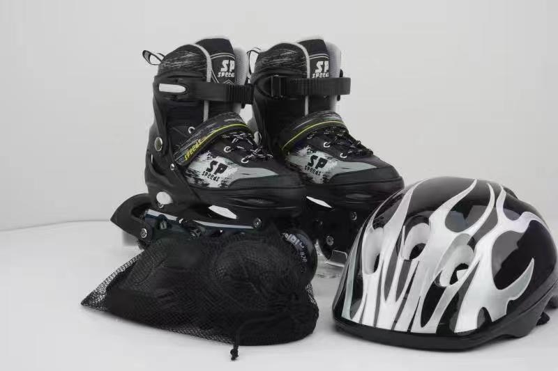 Detské inline korčule set — vrchný materiál PU+ sieť, podrážka PP, kolieska PU, jednoradý dizajn