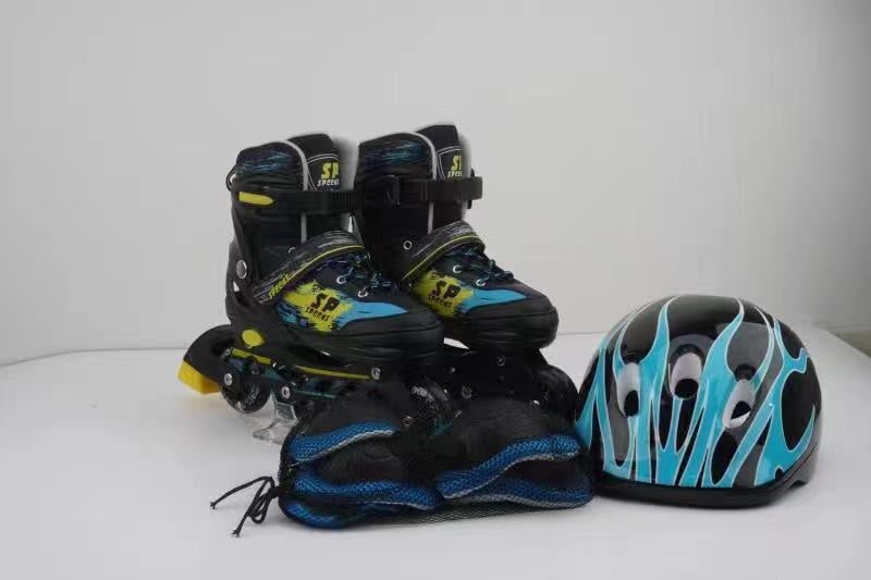 Detské inline korčule set — vrchný materiál PU+ sieť, podrážka PP, kolieska PU, jednoradý dizajn