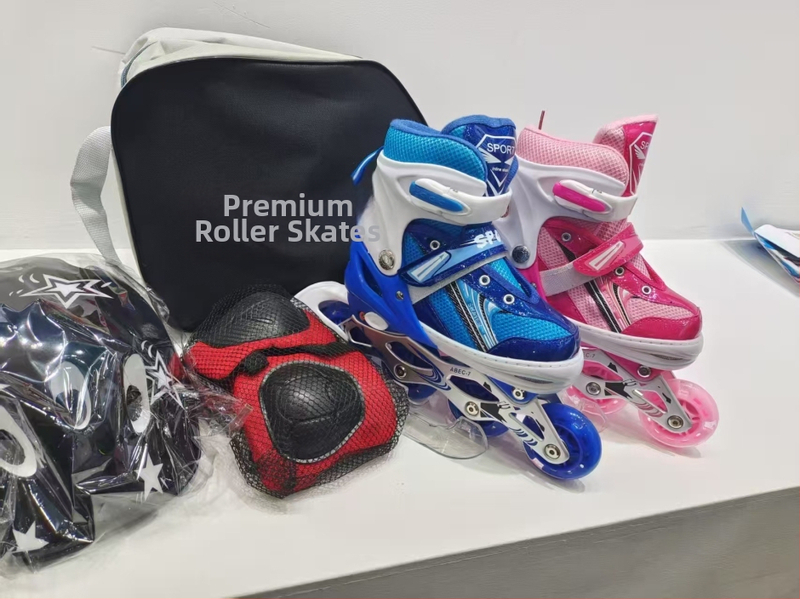 Detské inline korčule set — vrchný materiál PU+ sieť, podrážka PP, kolieska PU, jednoradý dizajn