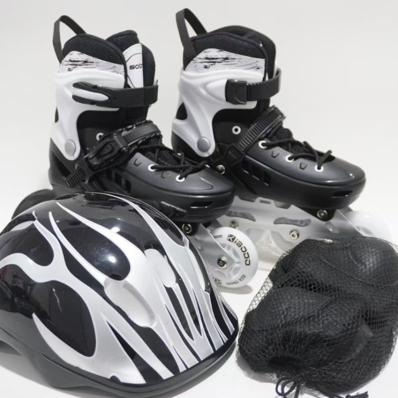 Detské inline korčule set — vrchný materiál PU+ sieť, podrážka PP, kolieska PU, jednoradý dizajn