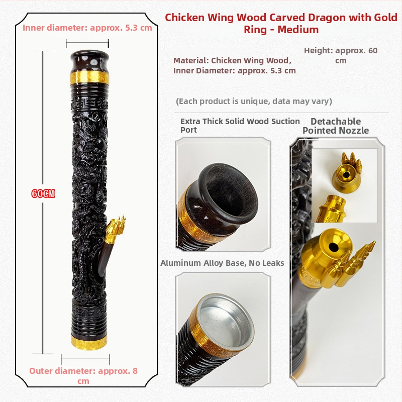 Bong din chicken-wingwood, cu dragon sculptat, portabil, reutilizabil, stil chinezesc