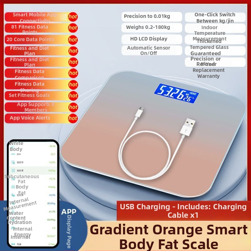 Cântar corporal pentru măsurarea grăsimii, încărcare USB, capacitate 180 kg, brand SUZI, pentru adulți