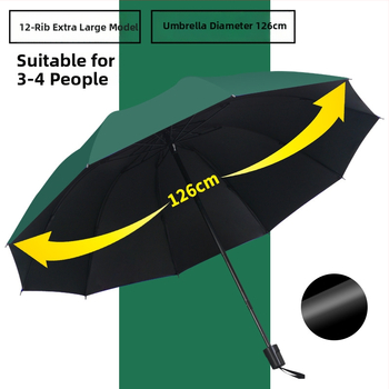 Ομπρέλα 12 Ράβδων με UV Προστασία, Αναδιπλούμενη, Μεταλλικά Ράβδια Σιδήρου, Λαβή από Καουτσούκ, Χειροκίνητο Άνοιγμα/Κλείσιμο, Διπλής Χρήσης Ήλιος και Βροχή