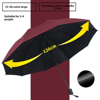 Ομπρέλα 12 Ράβδων με UV Προστασία, Αναδιπλούμενη, Μεταλλικά Ράβδια Σιδήρου, Λαβή από Καουτσούκ, Χειροκίνητο Άνοιγμα/Κλείσιμο, Διπλής Χρήσης Ήλιος και Βροχή