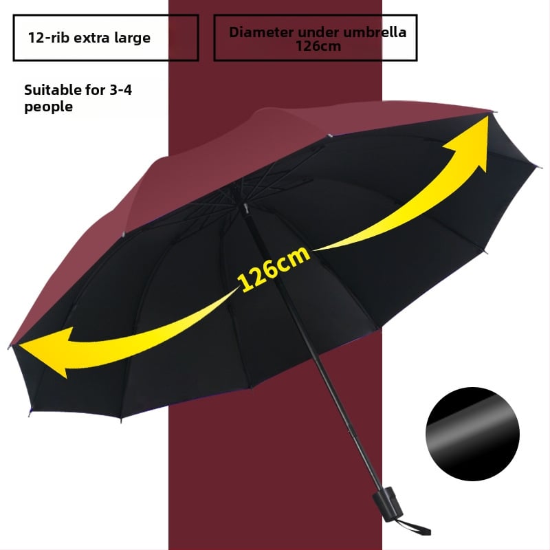 Ομπρέλα 12 Ράβδων με UV Προστασία, Αναδιπλούμενη, Μεταλλικά Ράβδια Σιδήρου, Λαβή από Καουτσούκ, Χειροκίνητο Άνοιγμα/Κλείσιμο, Διπλής Χρήσης Ήλιος και Βροχή