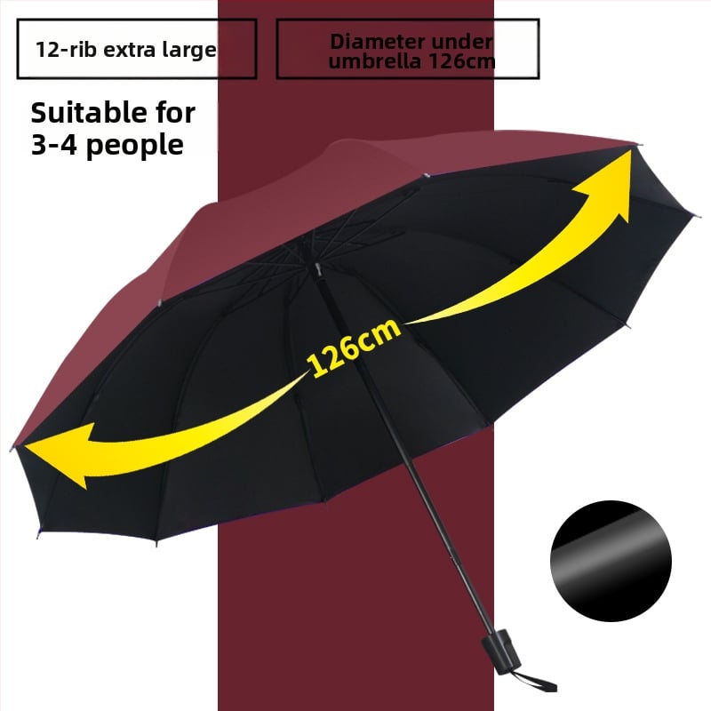 Ομπρέλα 12 Ράβδων με UV Προστασία, Αναδιπλούμενη, Μεταλλικά Ράβδια Σιδήρου, Λαβή από Καουτσούκ, Χειροκίνητο Άνοιγμα/Κλείσιμο, Διπλής Χρήσης Ήλιος και Βροχή