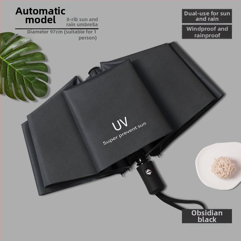 Ομπρέλα 12 Ράβδων με UV Προστασία, Αναδιπλούμενη, Μεταλλικά Ράβδια Σιδήρου, Λαβή από Καουτσούκ, Χειροκίνητο Άνοιγμα/Κλείσιμο, Διπλής Χρήσης Ήλιος και Βροχή