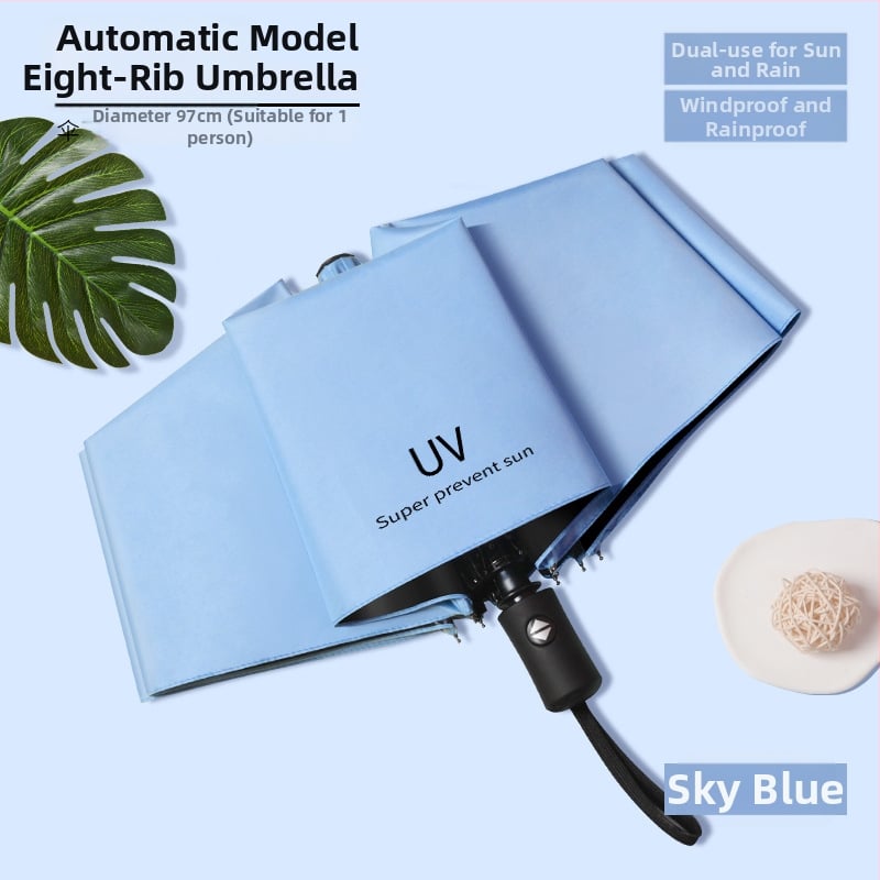 Ομπρέλα 12 Ράβδων με UV Προστασία, Αναδιπλούμενη, Μεταλλικά Ράβδια Σιδήρου, Λαβή από Καουτσούκ, Χειροκίνητο Άνοιγμα/Κλείσιμο, Διπλής Χρήσης Ήλιος και Βροχή
