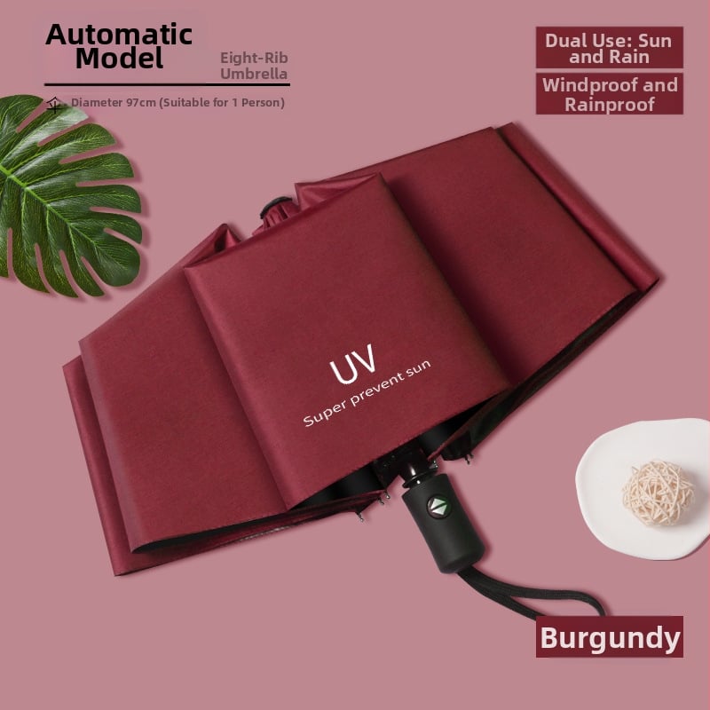 Ομπρέλα 12 Ράβδων με UV Προστασία, Αναδιπλούμενη, Μεταλλικά Ράβδια Σιδήρου, Λαβή από Καουτσούκ, Χειροκίνητο Άνοιγμα/Κλείσιμο, Διπλής Χρήσης Ήλιος και Βροχή