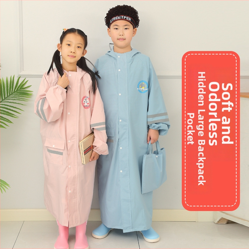 Detský dažďový kabát-pončo v štýle internátu, s školským batohom, s veľkým okrajom klobúka, Chun yafang látka, TPU lepidlová vrstva, opakovane použiteľný, 400 g