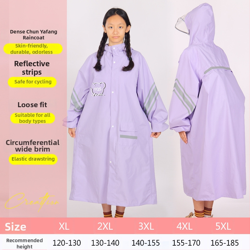 Detský dažďový kabát-pončo v štýle internátu, s školským batohom, s veľkým okrajom klobúka, Chun yafang látka, TPU lepidlová vrstva, opakovane použiteľný, 400 g