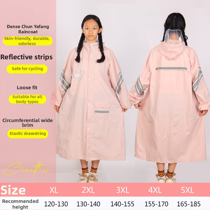 Detský dažďový kabát-pončo v štýle internátu, s školským batohom, s veľkým okrajom klobúka, Chun yafang látka, TPU lepidlová vrstva, opakovane použiteľný, 400 g