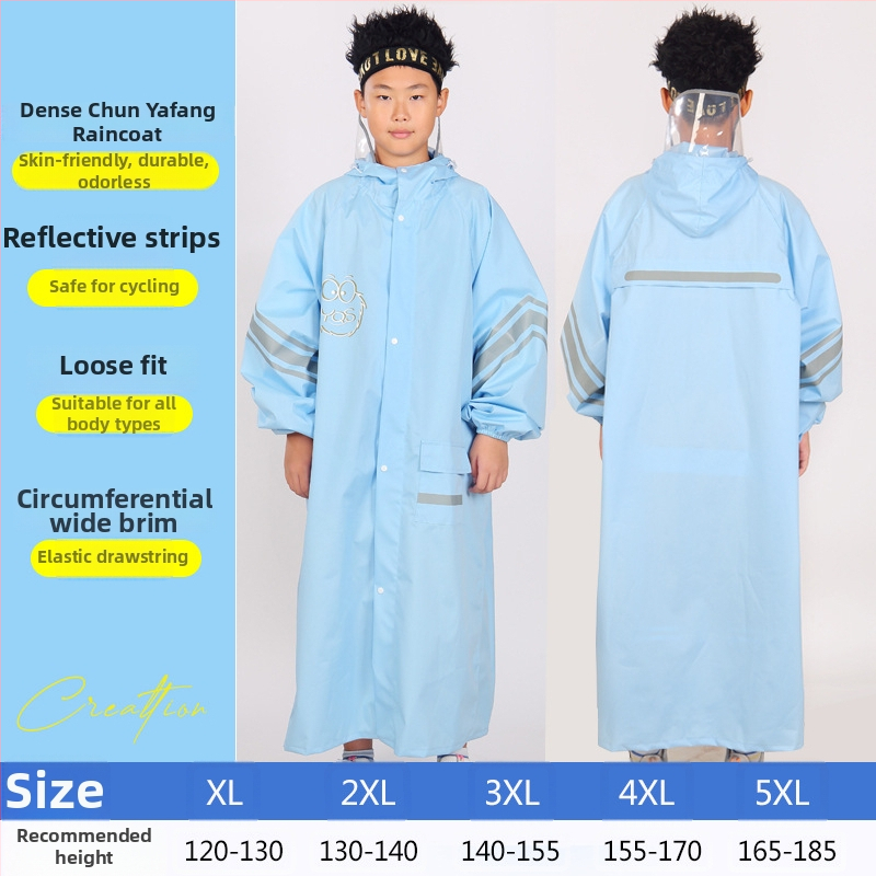 Detský dažďový kabát-pončo v štýle internátu, s školským batohom, s veľkým okrajom klobúka, Chun yafang látka, TPU lepidlová vrstva, opakovane použiteľný, 400 g