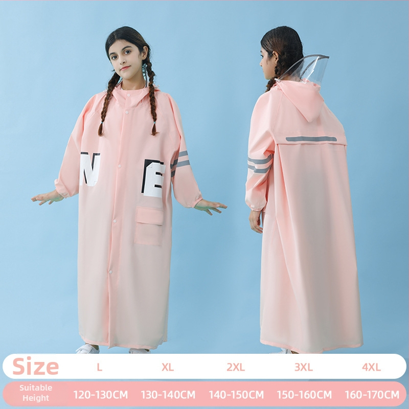 Detský dažďový kabát-pončo v štýle internátu, s školským batohom, s veľkým okrajom klobúka, Chun yafang látka, TPU lepidlová vrstva, opakovane použiteľný, 400 g